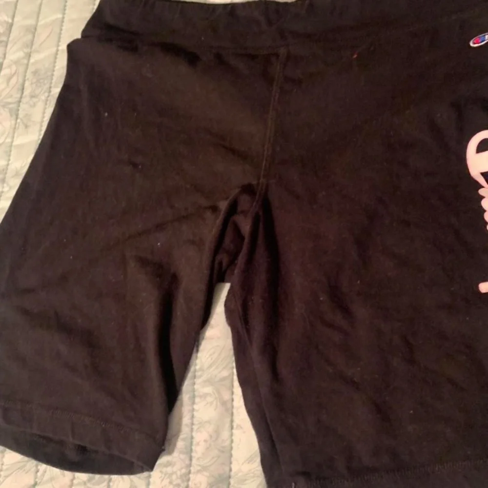 Champion Women’s Black Bike Shorts with Pink Script Logo